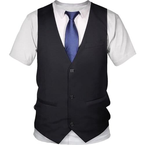 Summer Fashion Fake Suit 3d T-shirt Digital Printed Mens Tops Tees Male Funny Cosplay Kids T Shirt Fake Suit Men Women Tshirt