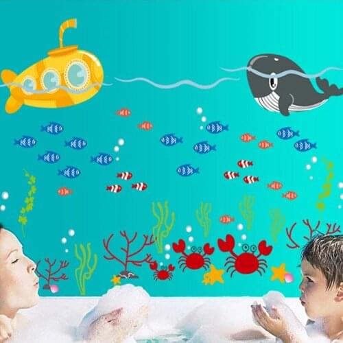 Underwater starfish fish bubble whale wall sticker for living rooms cartoon submarine kids room home decoration wall decal mural