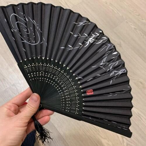 Retro Folding Silk Fan Chinese Style Decorative Fan Bamboo Handle Cloth Painting Hand Fan Chinese Martial Arts Japanese Style