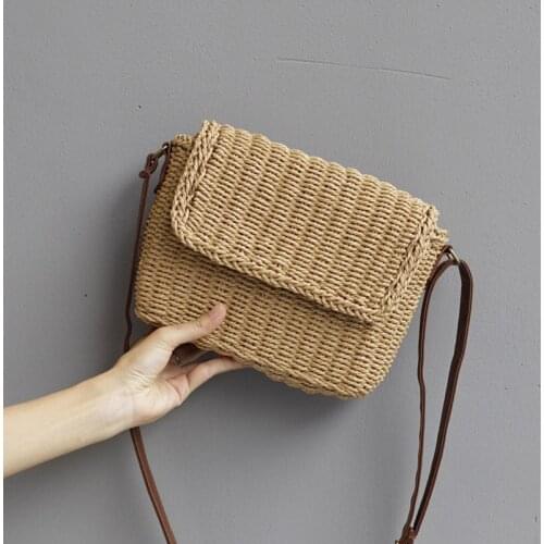 Korean Envelope Type Magnetic Buckle Straw Woven Bag Net Red Woven One Shoulder Messenger Bag Leisure Solid Beach Bag Womens