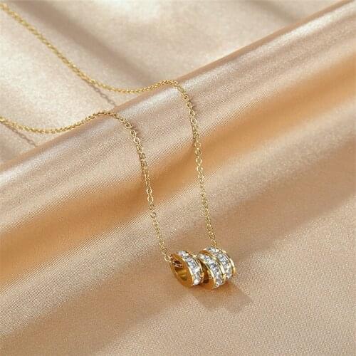 Three-ring titanium steel stainless steel necklace gold ins Joker necklace female niche design pendant