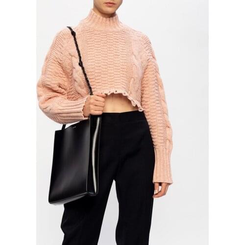 New 10.25 Autumn Winter Fashion Mock Neck Twist Pullover Knitwear Women Long Sleeve Temperament Wool Knitted Short Sweater