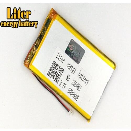 1.25MM 2pin connector 856085 3.7V 6000mah Lithium Polymer Battery for e-books GPS PDA Recreational machines