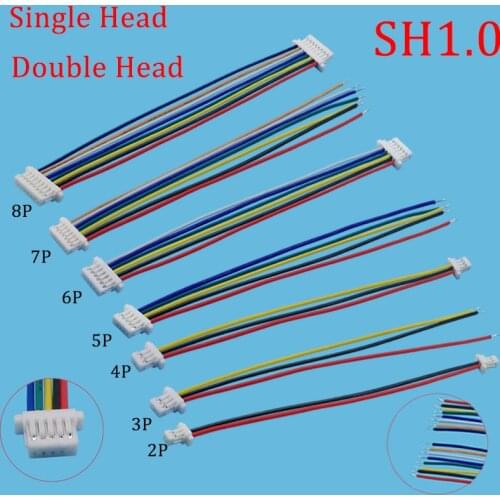 10Pcs JST SH1.0 Wire Cable Connector Pitch 1.0 mm 2/3/4/5/6/7/8 Pin Single/Double Terminal Plug 28AWG Electronic 2-8P Line Plug