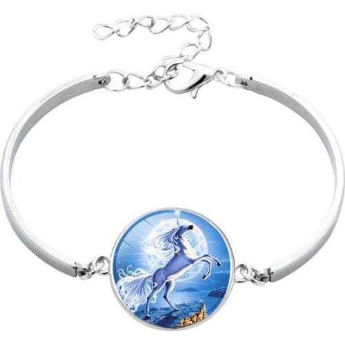 10PC Animal Unicorn Horse Glass Cabochon 20mm Charm Bracelet For Women Girls Jewelry Accessories Unicorn Bracelets & Bangles