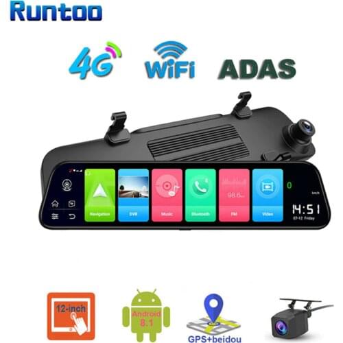 12 Inch 4G Android Car DVR Rearview Mirror HD 1080P Stream Media DashCam ADAS WIFI Bluetooth Auto Registrar Dual Dash Cam Camera