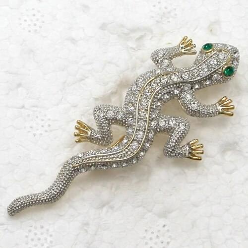 12pcs/lot Wholesale Fashion Brooch Crystal Rhinestone Gecko Pin brooches Jewelry gift C102144