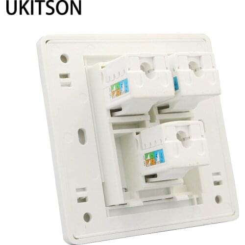 3 Port Cat6 Ethernet Wall Panel CAT.6 5E RJ45 Face Plate Gigabit LAN Socket 86x86mm In White
