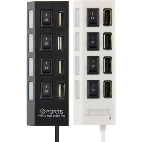 500mA Electronics High Speed Mini 4 Ports Multi USB Splitter 2.0 Hub Adapter Blue Led Light Extension Socket With On Off Switch