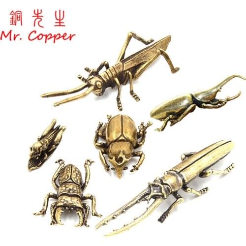 Antique Bronze 6 Styles Beetles Miniature Figurines Desktop Decorations Pure Brass Insect Tea Pets Ornament Home Decor Accessory