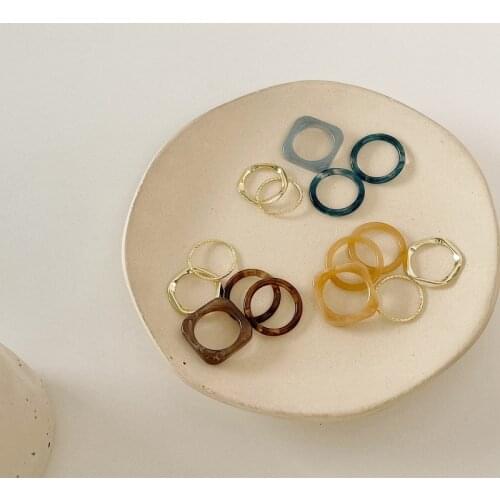 AOMU 5PCS/Set New Korean Resin Metal Copper Ring Niche Fashion Simple Acrylic Index Finger Ring for Women Jewelry Gifts