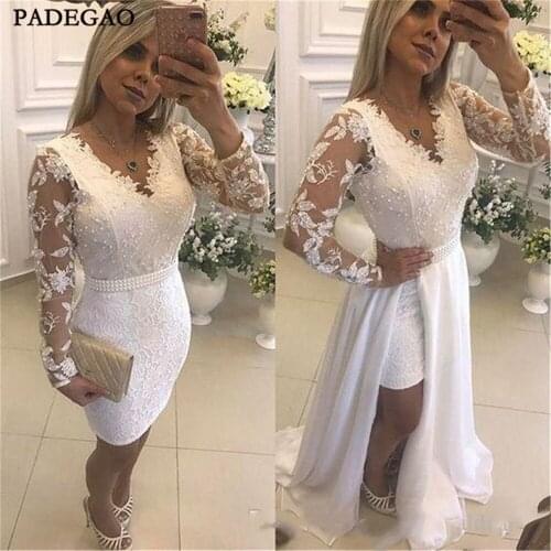 White Elegant Evening Dress Straight Beading Prom Dresses Long Sleeves Two Pieces Evening Dresses Custom Made Vestido de noche
