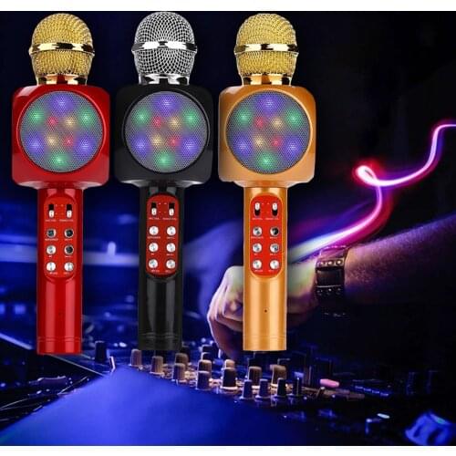 Besegad Wireless Karaoke Microphone Portable Bluetooth Speaker Built-in LED Lights FM Radio for iOS Android Phone Tablet Laptop
