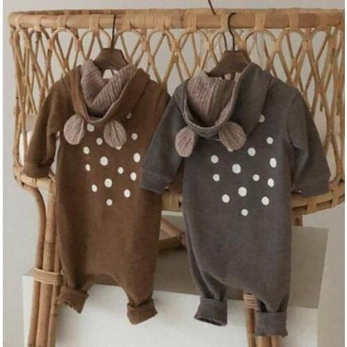 2021 New Newborn Infant Hooded Romper Cute Dot Print Baby Boy Jumpsuit Toddler Long Sleeve Romper Autumn Casual Outerwear