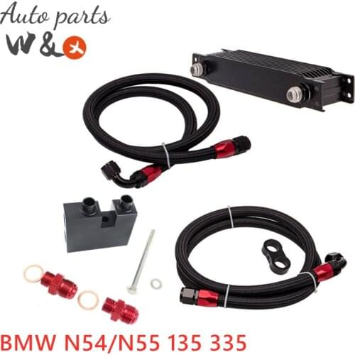 For BMW N54 N55 135 335 Z4 Oil Cooler AN10 Aluminum 10 Rows Engine Oil Radiator OC-UOL10-7BK