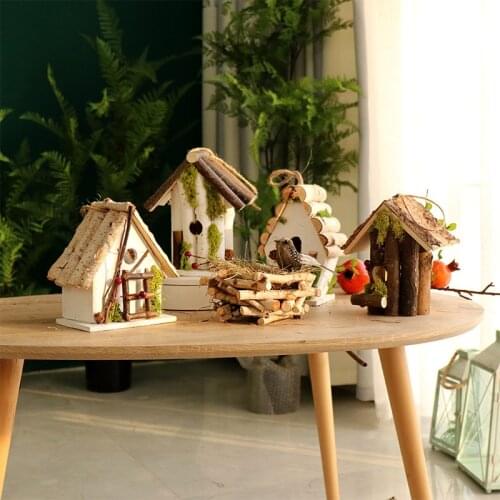 Natural Handmade Wooden Bird House Small Animal Birdhouse Bird Cage Outdoor Garden Decoration Landscaping Props Charm Home Decor