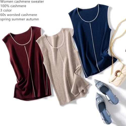 Naizaiga 100% cashmere U-neck vest sleeveless girl summer spring autumn 3 color women pullovers slim T-shirt sweater , NSBL7