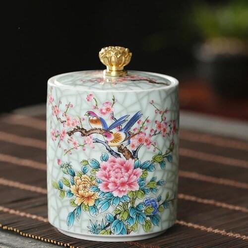 550ml Ceramic Tea Canister Enamel Loose Tea Storage Jar Retro Porcelain Candy Coffee Powder Sealed Cans Container