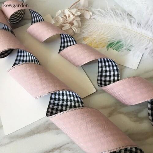 Kewgarden 1-1/2" / 1" 40mm / 25mm Plaid Satin Ribbons Double Face Cotton Riband Handmade Tape DIY Bowknot Accessories 4m/lot