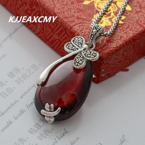 KJJEAXCMY The 925 vintage silver jewelry teardrop shaped small dragonfly lovely Garnet Pendant
