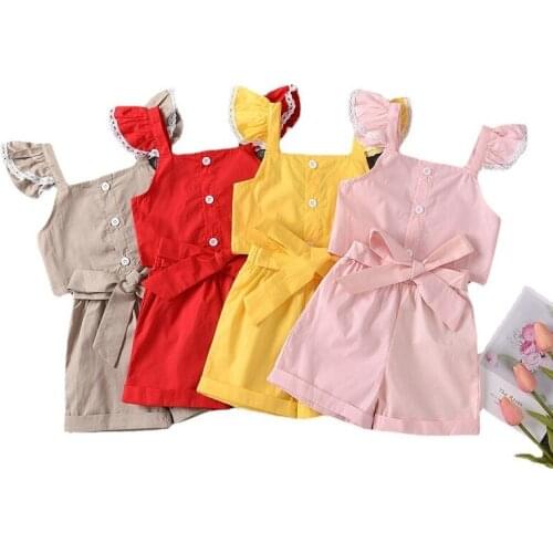 Summer Kids Clothing Set Solid Camisole and Shorts 2 Pcs Suit Brief Girl Clothes