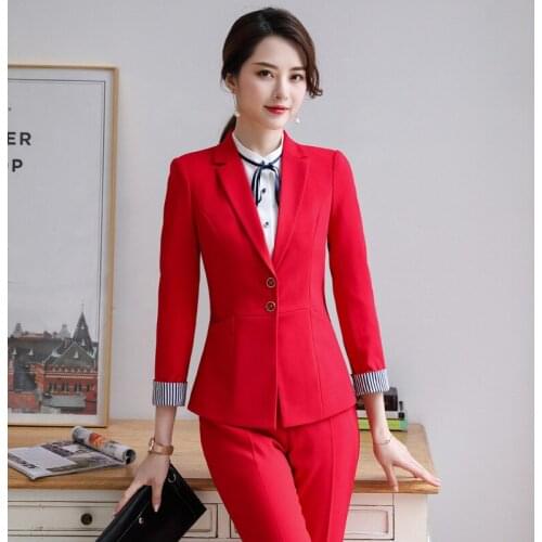 2019 ladies suit suit autumn and winter new long-sleeved Slim wild professional wear solid color trousers womens two-piece suit
