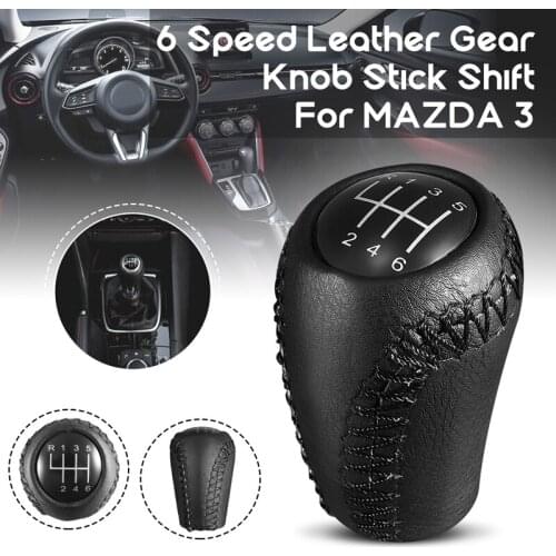 6 Speed Leather Cover Gear Shift Knob Stick For MAZDA 3 BK 5 CR CW 6 II GH Mx-5 Mx5 Cx-7 Cx7 2006 - 2014 Car Styling Black