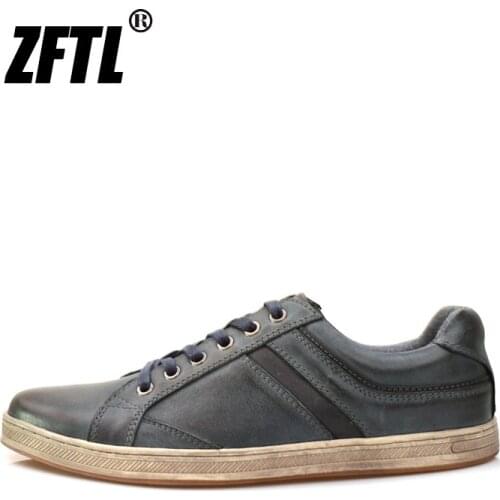ZFTL Mens Sports shoes Vintage Genuine Leather Man Casual lace up Sneakers European and American tooling shoes Trendy Brand