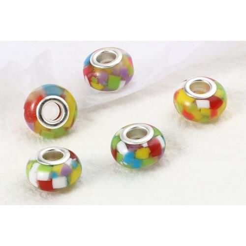 14mm Round Glass Beads European Style Large Hole Charm Beads Multicolor Loose Spacer Beads DIY Making Bracelets Jewelry,20PCs