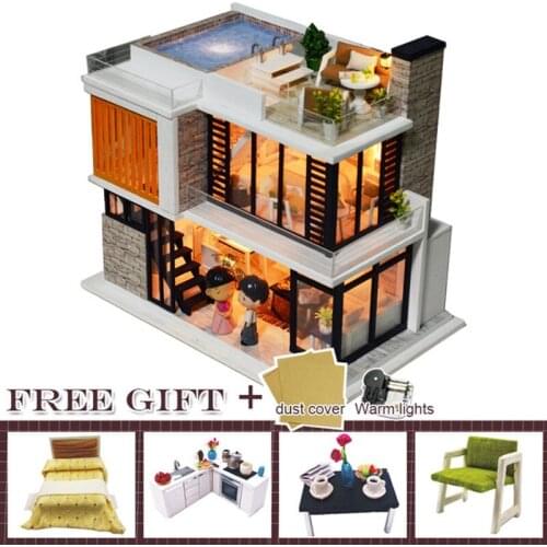 Doll House Furniture Miniature Dust Cover Wooden Dollhouse Puzzle Toys for Children Birthday CHRISTMAS Gifts casa K36