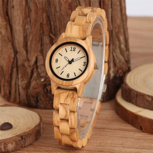 Quartz Wooden Watch Lady Natural Wood Wristwatch Minimalist Small Dial Clock Luminous Pointers Womens Watches reloj mujer