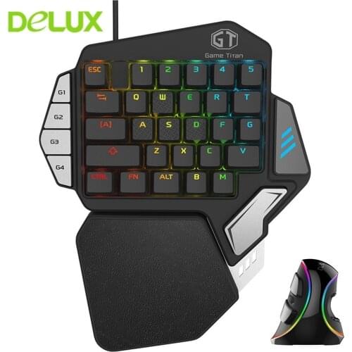 Delux Gamer T9X Mechanical Keyboard Professional Single Hand Wired Keypad With M618 Plus RGB Vertical Mouse