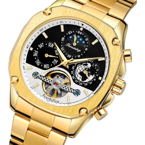 FORSINING Automatic Self Winding Moon Phase Mens Watches Top Luxury Brand Tourbillon Mechanical Wristwatches Mens Clocks