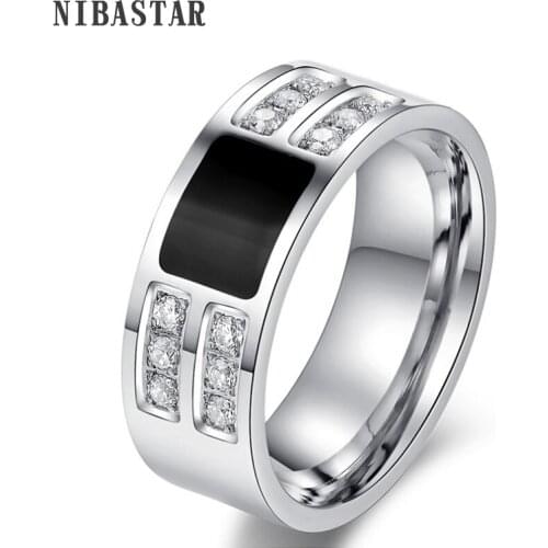 Mens jewelry wedding rings high quality stainless steel plated with zircon stone