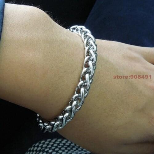 Mens Simple Style Fashion Silver Stainless Steel Wheat Chain Bracelet No fade 6mm8.66"