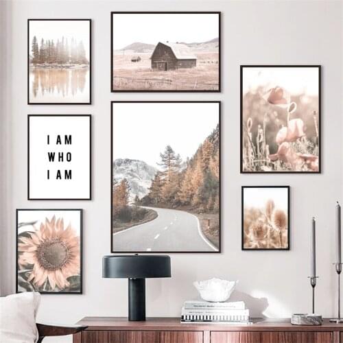 Forest Lake Grass Sunflower Mountain Road Wall Art Canvas Painting Nordic Posters And Prints Wall Pictures For Living Room Decor