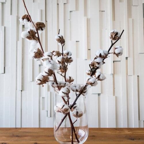 1Pc 50cm Naturally Dried Cotton Flower Long Branch with 10 Heads Artificial Kapok DIY Wreath Bouquet Wedding Home Decoration