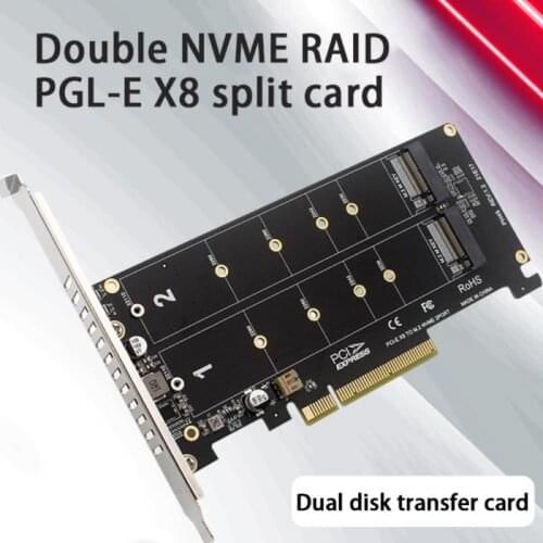 Newest PCI-EX8 Dual-disk NVME M.2 MKEY SSD RAID Array Expansion Adapter Motherboard PCI-E Split Card For Gaming Mining BTC Chia
