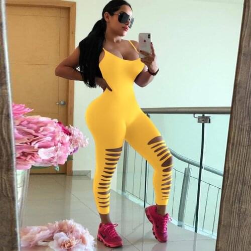 Solid Fitness Hollow Out Rompers Womens Jumpsuit Little Cleavage Sleeveless Party Catsuit High Street Backless Sporty Outfits