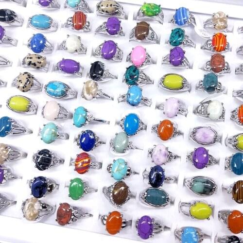 Wholesale MixMax 50pcs/Lot Womens Rings Handmade Silver Plated Multicolored Stone Fashion Jewelry Mix Styles dropshipping