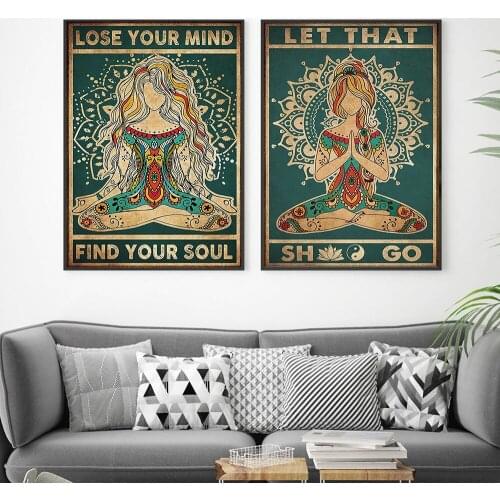 Yoga Girl Lose Your Mind Find Your Soul Quote Poster Vintage Canvas Painting Abstract Yoga Print Wall Pictures Gym Bedroom Decor
