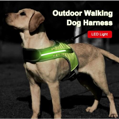 Dog Harness Pet Perro Szelki Dla Psa Arnes Harnais Chien Grande Mediano Chat Pitbull Husky K-shaped LED Luminous Reflective Vest