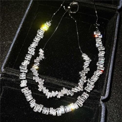 Luxury Crystal Geometry Necklace Bracelet For Women Jewelry Shiny Gold Black Chain Choker Lady Bracelet Accessories Female Gift