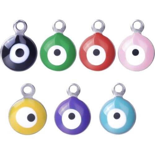 Silver Color Lucky Evil Eye Charm Stainless Steel Pendant Charms For Jewelry Making Turkey Pendant DIY Necklace Earring Material