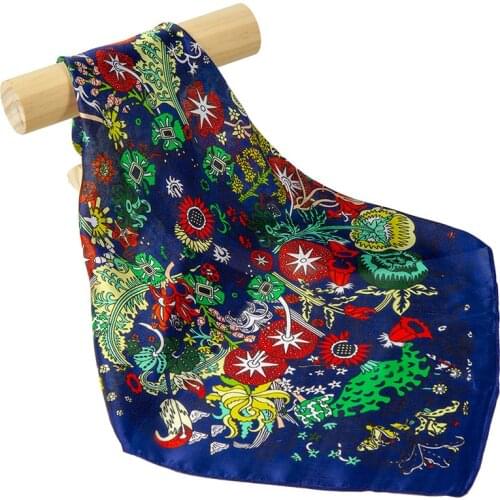 Natural Silk Scarf Women Bandana Female Hair Scarf for Women Silk Headband Womens Square Silk Neck Scarf Face Mask Scarf Flower