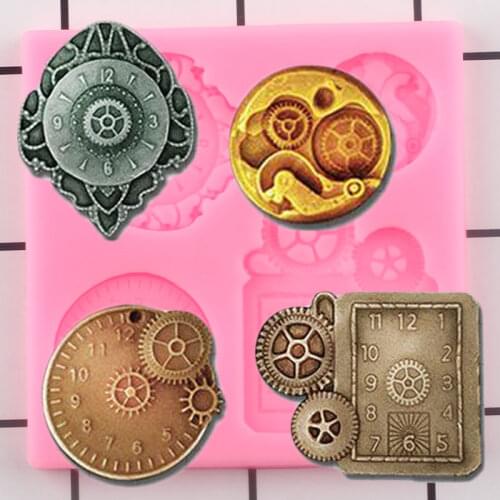 Steampunk Clock Gear Silicone Mold DIY Party Cake Border Fondant Cake Decorating Tools Chocolate Molds Candy Polymer Clay Moulds