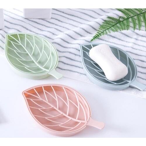 Cute Leaf Soap Dish Plastic Double Toilet Shower Bathroom Soap Dish Tray Holder Plate Case Draining Bath Holder Bathroom Gadgets