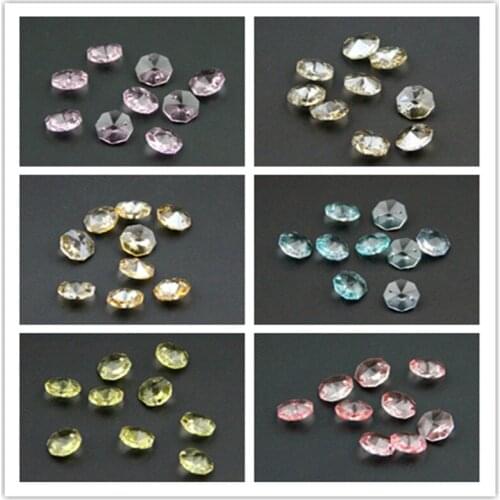 Mix Color 100pcs 14mm Crystal Chandelier Parts Glass Octagon Beads Diy Strand Accessories Sucatchers For Home Decoration