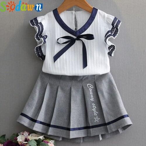 Sodawn Girl Clothing Sets 2020 Summer Kids Clothes Sleeveless Ruffles+Skirts 2PCS Children Clothes Suit