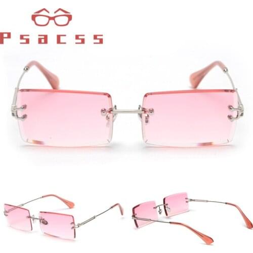 Psacss Retro Square Rimless Sunglasses Women Men High Quality Fashion Brand Gradient Sun Glasses Holiday Shopping Eyewear UV400